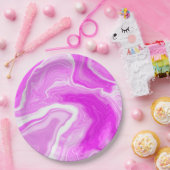 Wirbel aus rosa und weißem Marmor Pappteller (Party)