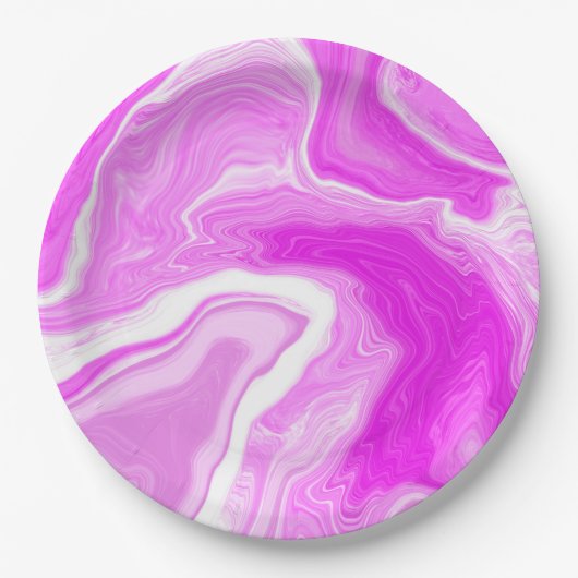 Wirbel aus rosa und weißem Marmor Pappteller (Vorderseite)