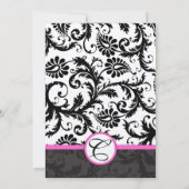 Wirbel aus schwarzem und weißem Damast (Hot Pink T Einladung (Rückseite)