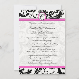 Wirbel aus schwarzem und weißem Damast (Hot Pink T Einladung