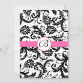 Wirbel aus schwarzem und weißem Damast (Hot Pink T Einladung (Rückseite)
