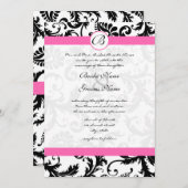 Wirbel aus schwarzem und weißem Damast (Hot Pink T Einladung (Vorne/Hinten)