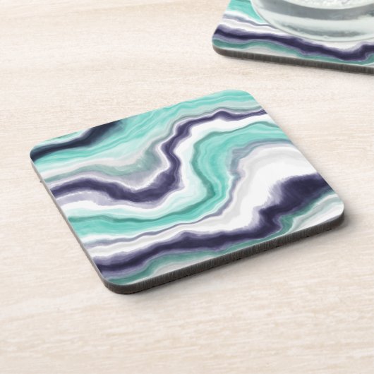 Wirbel aus türkisfarbenem, blauem und weißem Marmo Getränkeuntersetzer (Linke Seite)