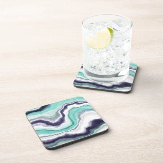 Wirbel aus türkisfarbenem, blauem und weißem Marmo Getränkeuntersetzer (Rechte Seite)