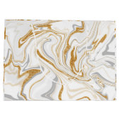 Wirbel aus Weiß-, Gold- und Silbermarmor Fluid Art Große Geschenktüte (Rückseite)