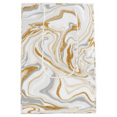 Wirbel aus Weiß-, Gold- und Silbermarmor Fluid Art Mittlere Geschenktüte (Rückseite)