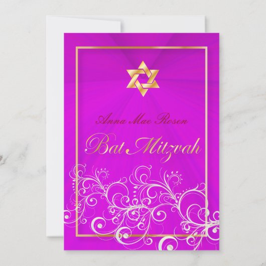 Wirbel Bat Mitzvah/hot rosa/gold Einladung (Rückseite)