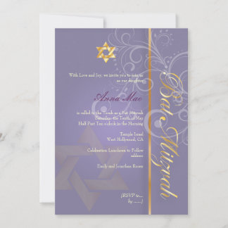Wirbel Bat Mitzvah/lila/gold Einladung
