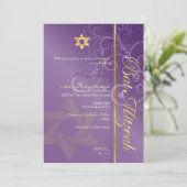 Wirbel Bat Mitzvah/plum/gold Einladung (Stehend Vorderseite)