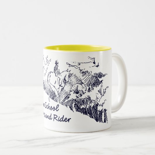 Wirbel-Bauernhof-Schule für Pferd und Reiter Zweifarbige Tasse (VorderseiteRechts)