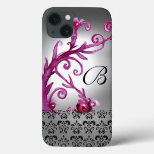 WIRBEL, BERRIES DAMASK MONOGRAM, rosa, schwarz iPhone 13 Hülle
