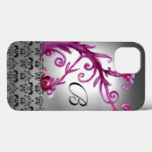 WIRBEL, BERRIES DAMASK MONOGRAM, rosa, schwarz Case-Mate iPhone Hülle (Rückseite (Horizontal))