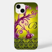 WIRBEL, BERRIES DAMASK MONOGRAM, rosa, schwarz Case-Mate iPhone Hülle (Rückseite)