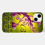 WIRBEL, BERRIES DAMASK MONOGRAM, rosa, schwarz Case-Mate iPhone Hülle (Rückseite (Horizontal))