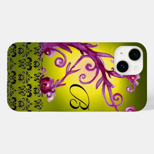 WIRBEL, BERRIES DAMASK MONOGRAM, rosa, schwarz Case-Mate iPhone Hülle (Rückseite (Horizontal))