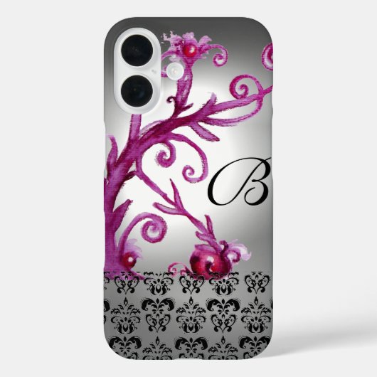 WIRBEL, BERRIES DAMASK MONOGRAM, rosa, schwarz Case-Mate iPhone Hülle (Rückseite)