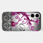 WIRBEL, BERRIES DAMASK MONOGRAM, rosa, schwarz Case-Mate iPhone Hülle (Rückseite (Horizontal))