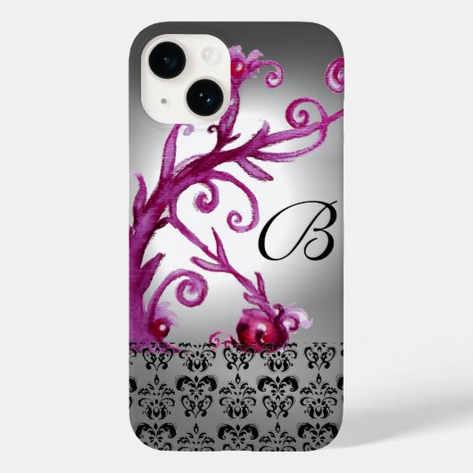 WIRBEL, BERRIES DAMASK MONOGRAM, rosa, schwarz Case-Mate iPhone Hülle (Rückseite)