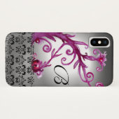 WIRBEL, BERRIES DAMASK MONOGRAM, rosa, schwarz Case-Mate iPhone Hülle (Rückseite (Horizontal))