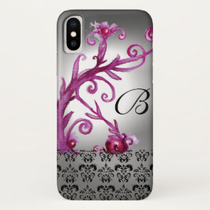 WIRBEL, BERRIES DAMASK MONOGRAM, rosa, schwarz iPhone X Hülle