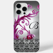 WIRBEL, BERRIES DAMASK MONOGRAM, rosa, schwarz Case-Mate iPhone Hülle (Rückseite)