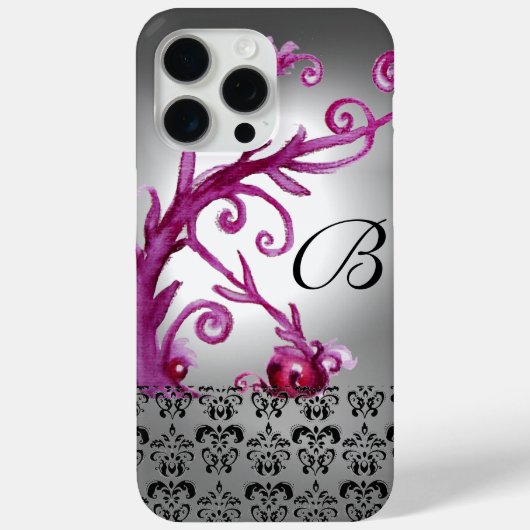 WIRBEL, BERRIES DAMASK MONOGRAM, rosa, schwarz Case-Mate iPhone Hülle (Rückseite)