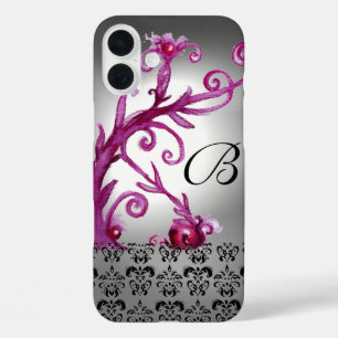WIRBEL, BERRIES DAMASK MONOGRAM, rosa, schwarz iPhone 16 Plus Hülle