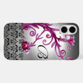 WIRBEL, BERRIES DAMASK MONOGRAM, rosa, schwarz Case-Mate iPhone Hülle (Rückseite (Horizontal))