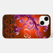 WIRBEL, BERRIES DAMASK MONOGRAM, rosa, schwarz ora Case-Mate iPhone Hülle (Rückseite (Horizontal))