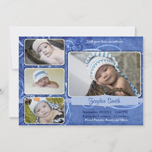 Wirbel Blue Birth Ankündigung (Vorderseite)