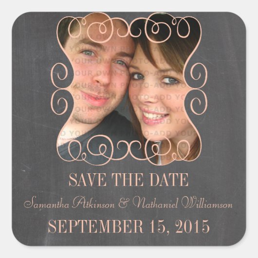 Wirbel Chalkboard Foto Save the Date Stickers (Vorderseite)