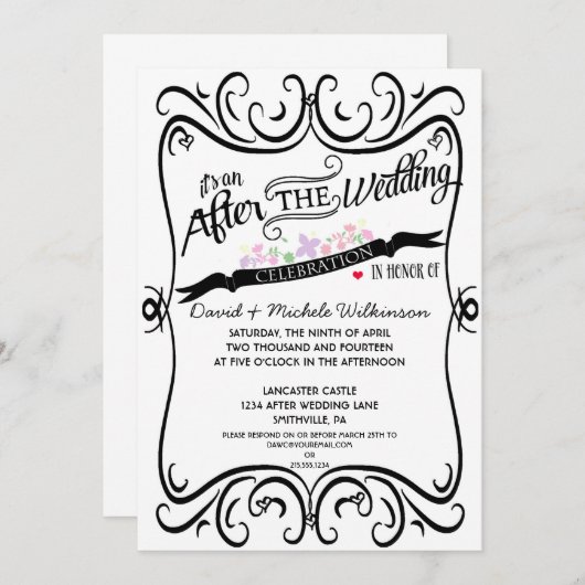 Wirbel Chalkboard Post Hochzeit Schwarz-weiß Einladung (Vorne/Hinten)