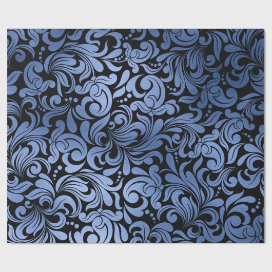 Wirbel Damask, Navy Blue Metal Foil Geschenkpapier (Flach)