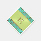 Wirbel der Aqua Lime Green Gold Filigree Serviette (Ecke)