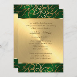 Wirbel der Quinceanera Emerald Green und Gold Fili Einladung