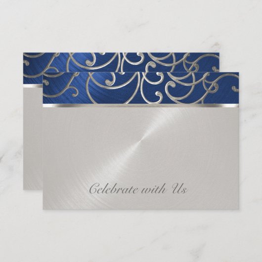 Wirbel der Quinceanera Navy Blue und Silver Filigr RSVP Karte (Vorne/Hinten)