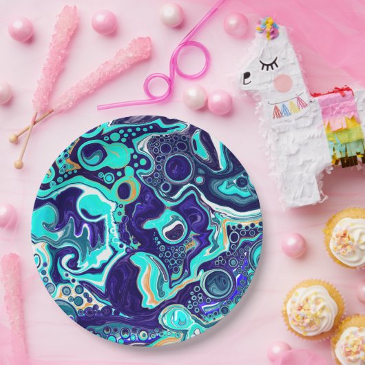 Wirbel des Aquamarinen Ozeans Fluid Art Pappteller (Party)