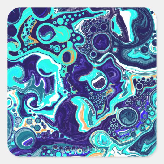 Wirbel des Aquamarinen Ozeans Fluid Art Quadratischer Aufkleber (Vorderseite)