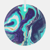 Wirbel des blauen und Aquamarinen Ozeans Fluid Art Ornament Aus Glas (Vorderseite)