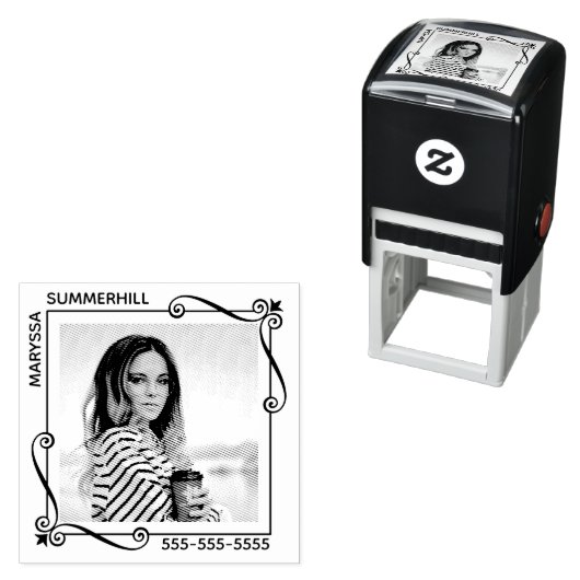 Wirbel Ecke Quadrat Rahmen Benutzerdefinierter Fot Permastempel (Beispiel)