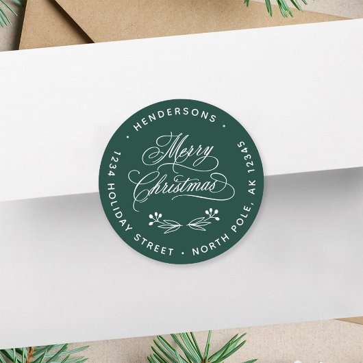 Wirbel Frohe Weihnachts-Script-Rücksendeadresse Gr Runder Aufkleber