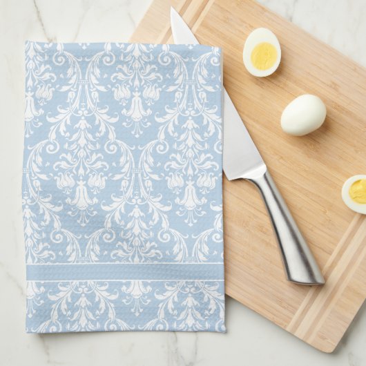 Wirbel für hellblaue Flora Damask 4 Monogramm Geschirrtuch (Viertel Falte)