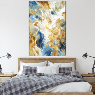 Wirbel & Glanz: Blaue Gold-Textur-Abstrakte Kunst Leinwanddruck