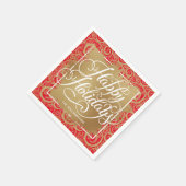 Wirbel Gold Imitate Frische Feiertage auf Rot Serviette (Ecke)