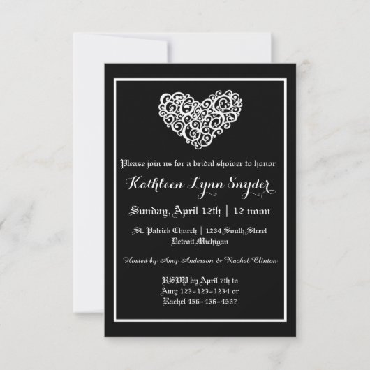 Wirbel Heart Wedding - 3x5Bridal Dusche Einladung (Vorderseite)