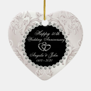 Wirbel Herzen Ringe 50. Hochzeitstag Keramik Ornament
