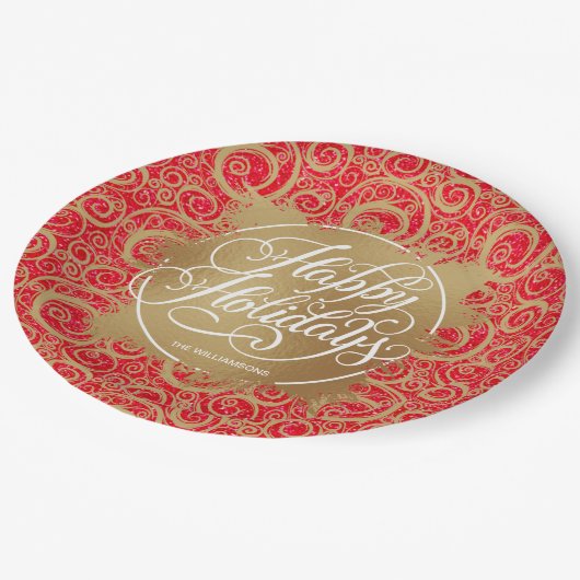 Wirbel Imitate Fossil Weihnachten Weihnachten Rote Pappteller (Schrägansicht)