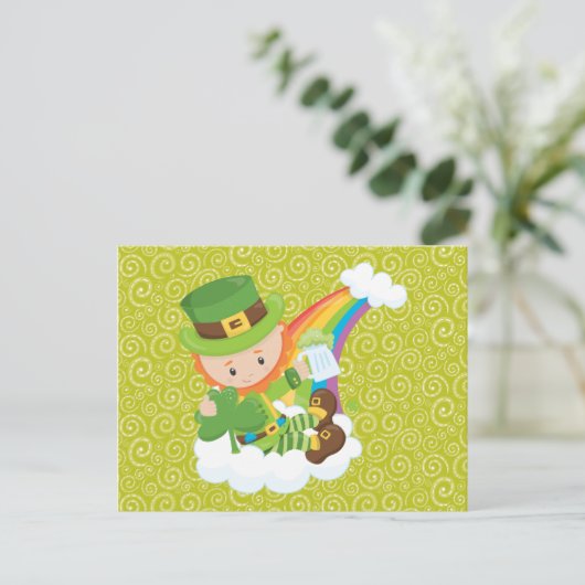 Wirbel Leprechaun und Regenbogen Postkarte (Stehend Vorderseite)