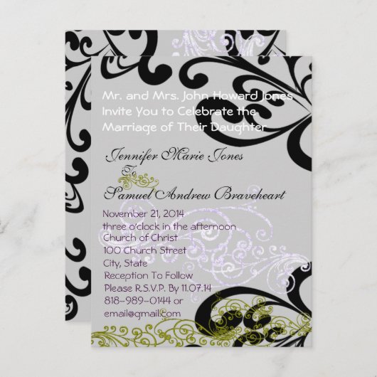 Wirbel Lila und grün Save the Date Ankündigungspostkarte (Vorne/Hinten)