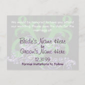 Wirbel Lila und grün Save the Date Ankündigungspostkarte (Rückseite)